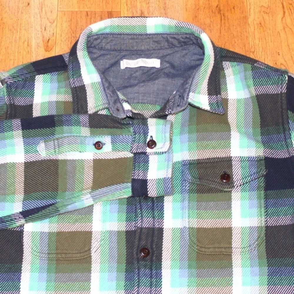 Outerknown Blanket Shirt Mens XL Green Plaid Excellent Heavyweight Flannel